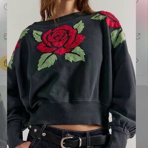 Free People NWT Roses Good Vibes Pullover Medium